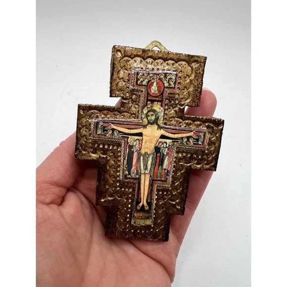 VTG Cross San Damiano Wall Plaque Made In Florence Italy Small - Picture 6 of 7
